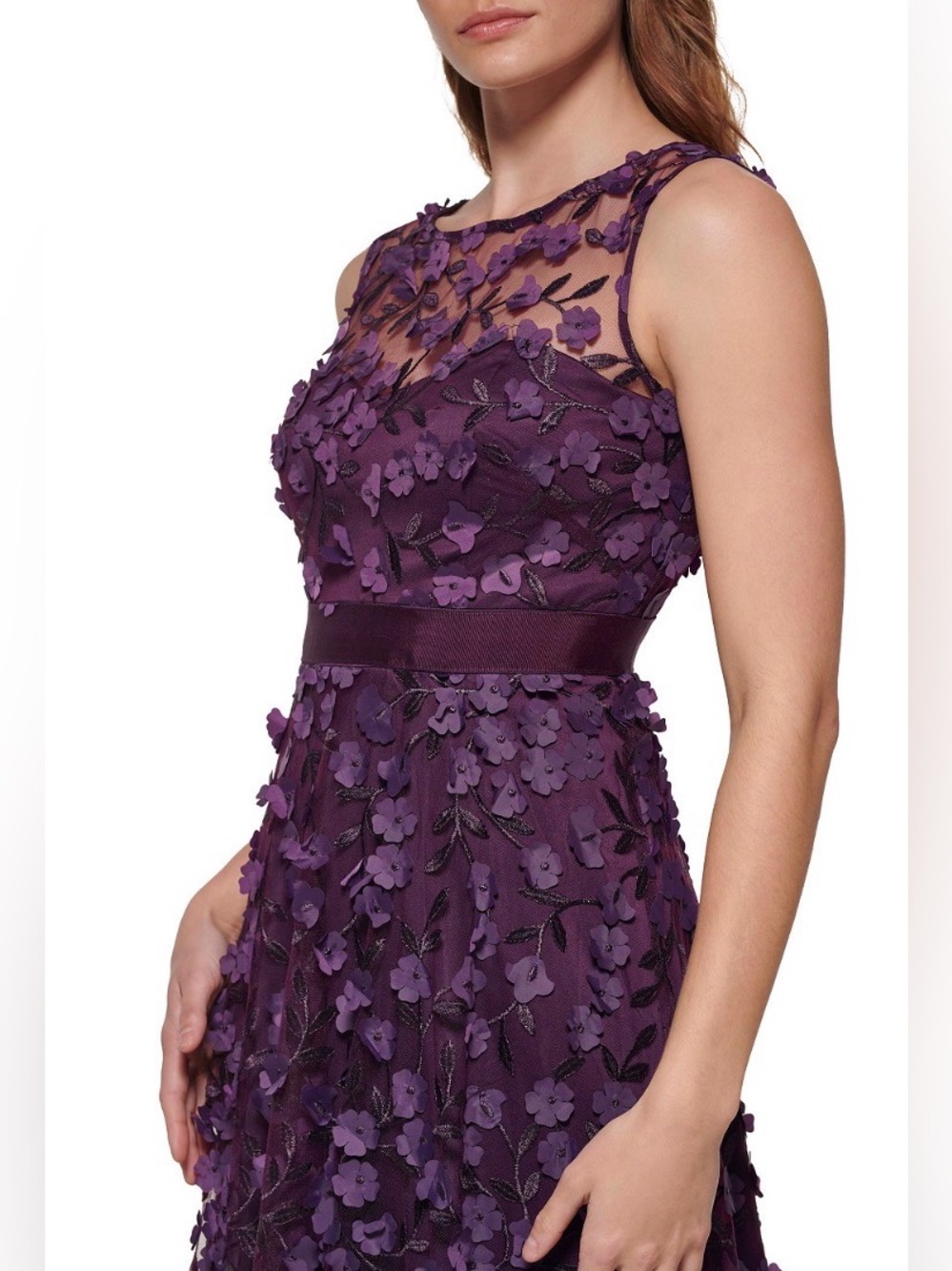 NEW Eliza J Women's 3D Floral Sleeveless Tiered A-Line Gown Plum Purple. Sz 6. - Picture 4 of 9